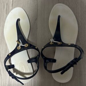 Tod's Navy Blue/White Patent Lacetto Slingback Thong Sandals
